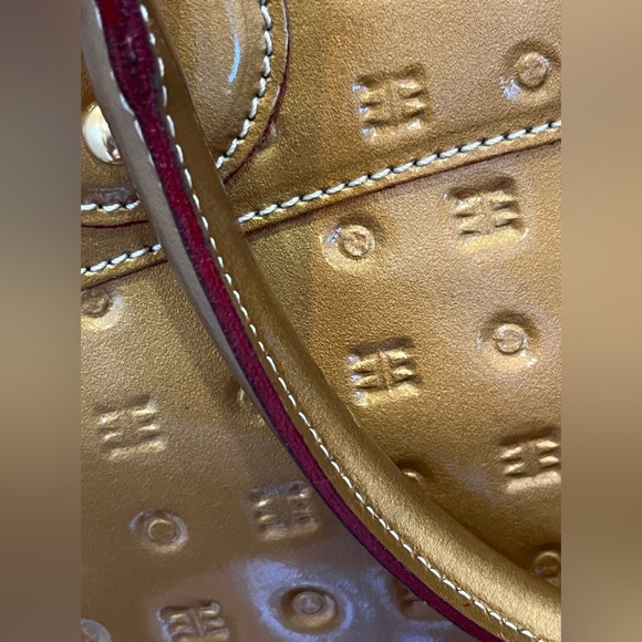 Arcadia Gold Patent Leather Satchel Large Handbag Purse Zip Double Handle Italy - Picture 7 of 16